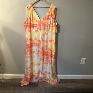 Lane Bryant Watercolor Floral Sleeveless Maxi Dress Size 24 Yellow Peach V Neck